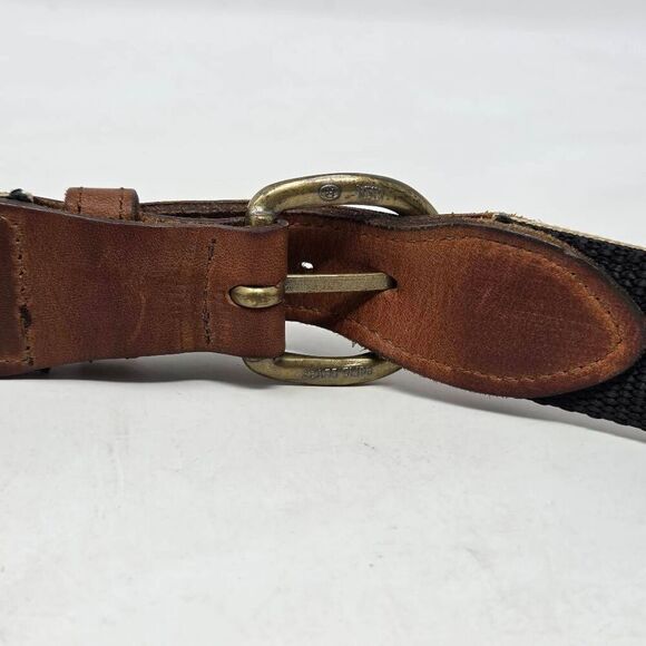 BATES WEB LEATHER BELT BROWN KHAKI HEAVY DUTY BRASS MARLIN FISHING MENS SIZE 36 - Picture 5 of 6